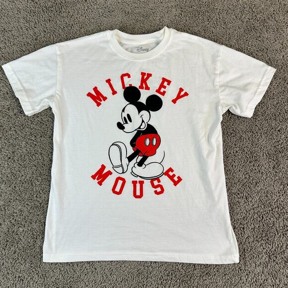 Disney Shirt Womens Medium White Red Mickey Mouse Short Sleeve Jerry Leigh - Picture 1 of 8